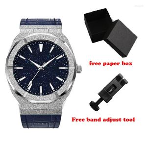 Armbandsur Frost Silver 5ATM Vattentät Star Dust Dial Rich Style Steel Quartz Watch For Herr