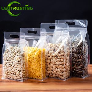 Förpackningspåsar 50 st 3D Bärbar Stand up Klar Plast Zip Lock Bag Transparent Kaffe Snack Supermarket Party Bröllopspresenter Förpackningspåsar 230710