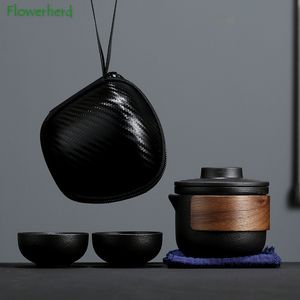 Wine Glasses Ceramic Travel Kung Fu Tea Set Teaware One Teapot and Two Cups Outdoor Quick pass Cup Portable Storage Bag Pot 230710