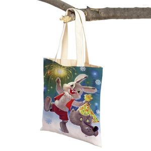 Shopping Bags Pet Cartoon Canvas Bag For Children Christmas Gift Cute Animal Girl Women Tote Handbag Supermarket Shopper