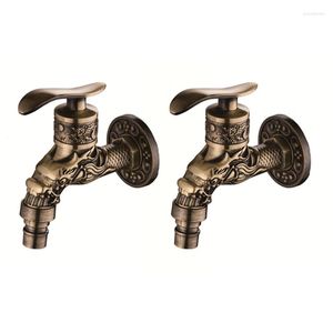 Bathroom Sink Faucets AT14 2X Antique Bronze Bibcock Garden Wall Mounted Decorative Tap Home Use Small Single Hole Outdoor Water Faucet Zinc