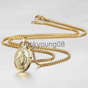 Pendant Necklaces Pendant Necklaces Chic Oval Virgin Mary Necklace For Women Girls Yellow Gold Color Satellite Link Chain Choker Fashion GP430 x0711 x0711