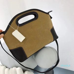 Braune lässige Handtasche im Unisex-Stil, Designer-Taschen für Herren und Damen, Retro-Wildleder, Splicing Totes, modische Einkaufstasche mit dünnem Riemen