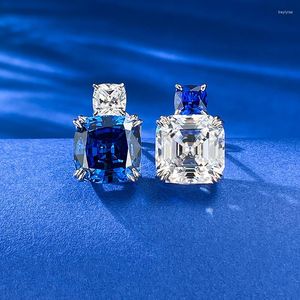 Örhängen SpringLady 925 Sterling Silver 10 10MM Lab Sapphire High Carbon Diamond Ädelstensöra Srud Fine Smycken