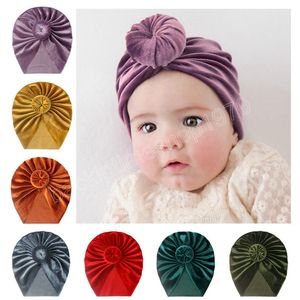 Solid Color Donut Baby Girls Indian Hats Soft Skin-friendly Gold Velvet Newborn Cap Clothing Decoration Kids Accessories