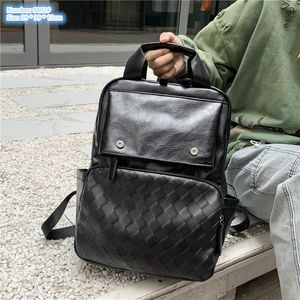 Factory wholesale men shoulder bag soft and comfortable leather leisure travel backpack street popular woven student backpacks flip zipper fashion handbag