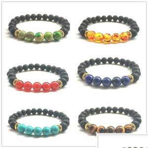 Charm Bracelets 6Styles Natural Black Lava Stone Turquoise Elastic Bracelet Aromatherapy Essential Oil Diffuser For Men Jewelry Drop Dhlqd