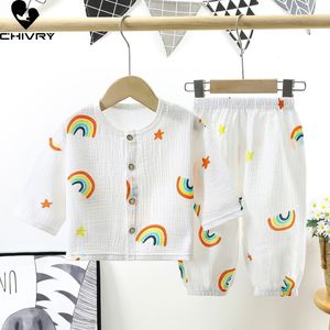 Pajamas Kids Summer Pajamas Boys Girls Thin Cartoon Three-quarter Sleeve Cotton Yarn Shirts with Pants Baby Sleeping Clothes Sets 230710