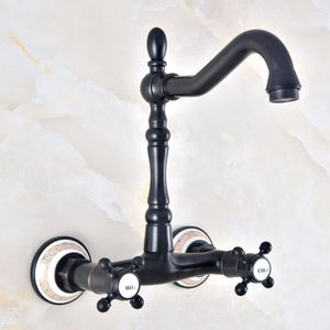 Bathroom Sink Faucets Dual Handle Duals Hole Wall Mount Basin Faucet Oil Rubbed Bronze Kitchen Vanity Cold Water Taps Dnf456