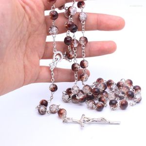 Pendant Necklaces Round Natural Stone Beads Rosary Necklace Catholic Christian Jesus Cross For Women Prayer Jewelry Gifts