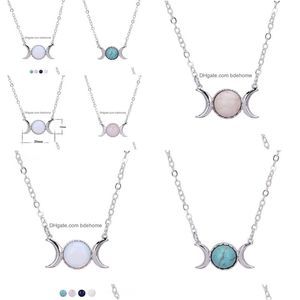 Pendant Necklaces Fahsion Sier Plated Natural Stone Necklace Sun Moon Opal Turquoise Pink Crystal Drop Delivery Jewelry Pendants Dhhif