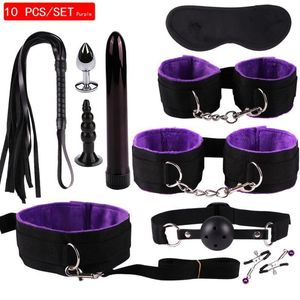 Bondage Sex BDSM Collar Handcuffs Whip Erotic Sex Toys For Couples Adult Games Black Leather Bondage Kits Sex Shop 7/8/9/10/11PCS 230710