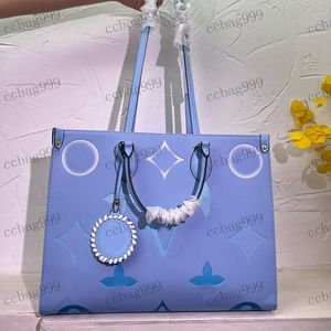 Designer Damaxelväska Prägladshoppingväska Riktigt bälte Top Handtag Tote Underarmsväska Utsökt litet hängande Strandväskor Klassisk Blå Tre storlekar 41/32/20 cm