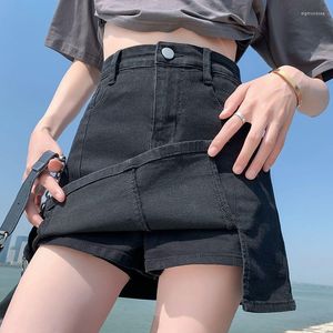 Spódnice niebieska krótka z rozcięciem damska spódniczka dżinsowa seksowna Mini dla kobiet stylowe dżinsy w stylu Harajuku oferta odzieży Y2k
