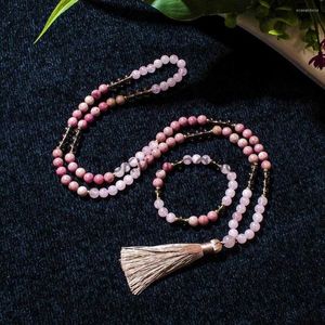 Pendanthalsband Pendanthalsband 8mm Rhododenite Rose Quartz Pärled 108 Mala halsband Meditation Yoga Prayer Japamala Suit Tassel For Women X0711 X0711