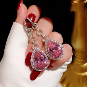 Stud Sparkling Water Drop Earrings Trend Pink AAA Zircon Stone Women Wedding Engagement Bridal Crystal Dangle Fashion Jewelry 230710