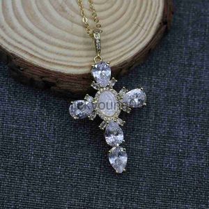 Pendant Necklaces Shell Pearl Cubic Zirconia Micro Pave Gold Plated Necklace Virgin Mary Cross Pendant Necklace Religious style For Women Girls x0711