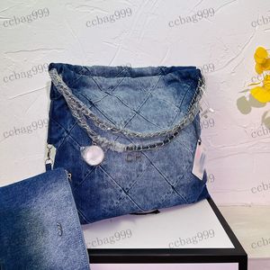 22 Designer Denim Bag Garbage Bag Diamond-Patterned Sewing Hardware Metal Silver Button Matelasse Chain Crossbody Handbag Classic Blue Two Piece Set 37x38cm
