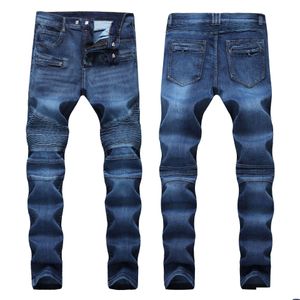 Jeans Masculino Died Rasgado Skinny Slim Motociclista Moto Biker Jeans Causal Hip Hop Homens Drop Delivery Vestuário Roupas Dhxgs