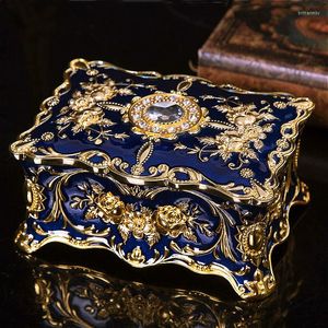 Jewelry Pouches Vintage Metal Storage Box Organizer Earrings Crystal Gem Trinket Women Display Travel Case