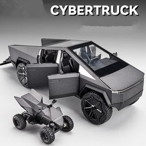 Aircraft Modle 1 24 Tesla Cybertruck Pickup Alloy Car Model Diecasts Metal Toy Off road Vehicles Simulation Sound and Light Kids Gift 230710