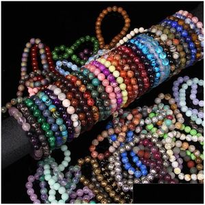 Charm Bracelets Diversos Pedra Natural 8Mm Frisado Lava Jad Ágata Chakra Bangles Pulseira Para Mulheres Homens Jóias Drop Delivery Dh5Ay