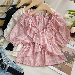 Frauen Blusen Für Frauen Mode 2023 Rüschen V-ausschnitt Blusas Femininas Elegantes Chiffon Koreanische Bluse Casual Allmächtigen Dropship