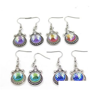 Stud 12Colors Metal 12Mm Fish Scale Earrings Bright Druzy Mermaid Cabochon Hook For Women Jewelry Drop Delivery Dhdjb