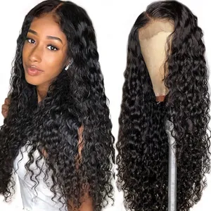 Pretty Girl Water Wave 4*4 Perucas de Cabelo Humano Fecho de Renda Remy Closure Perucas Pré Arrancadas Para Mulheres Negras Linha Fina Natural