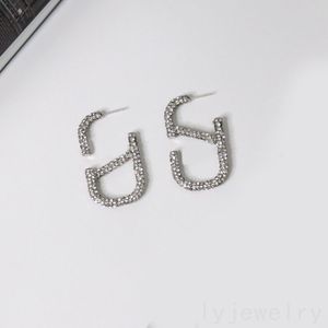 Crystal diamond earrings for women trendy designer earring retro letter v plated silver orecchini dangle valentine s day luxury earrings hip hop fashion ZB031 C23