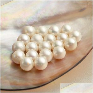 Perle 50 Stück Großhandel 9–9,5 mm runde weiße Süßwasserperlen, lose Perlen, geformt, halbgebohrt oder ungebohrt, Tropfenlieferung, Schmuck Dhh1B