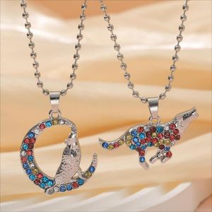 Pendant Necklaces Bling Full Colorful Crystal Animal Necklace Shiny Run Wolf Moon Crescent Beads Chain Choker For Women Girls Jewelry Gift