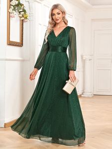 Casual Dresses Women Elegant 2023 Luxury Designer A-Line V-Neck Long Sleeve Bling Sequin Chiffon Formal Wedding Evening Party Vestidos