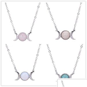 Hänge Halsband Fahsion Sier Pläterad Natursten Halsband Sun Moon Opal Turkos Rosa Kristall För Kvinnor Smycken Drop Delivery Penna Dh6Td