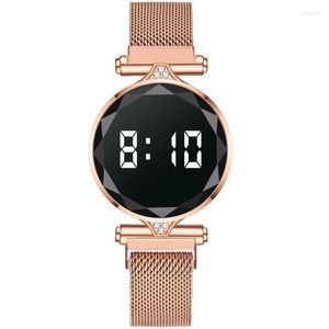 Wristwatches Luxury Rose Gold Women Watches Touch Digital LED Ladies Dress Bracelet Magnetic Girls Wristwatch Montre Femme Relogio Feminino