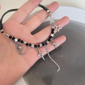 Choker Y2k Kpop Egirl Star Cross Tofs Halsband För Kvinnor Koreanska Delicate Pärlor Läderkedjor Jubileumsfest Trend Smycken