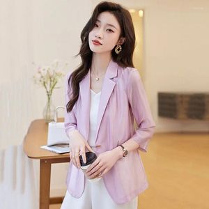 Damjackor Summer Blazer 2023 Koreansk trekvartsärm Casual Lös Kort Tunn Kostym Kappa Dam Ytterkläder Dam Toppar