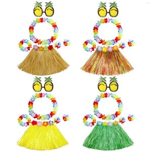 Dekorativa blommor Hawaiian Grass Skirt Dam Dress Up Nyhet Halsband För Party Favors Barn Flickor Kvinnor Dansföreställning Tropical