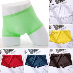 Unterhosen Herren Ice Silk Höschen Boxer Atmungsaktive Volltonfarbe Ultradünne transparente Niedrige Taille Schnell trocknende männliche nahtlose Slips