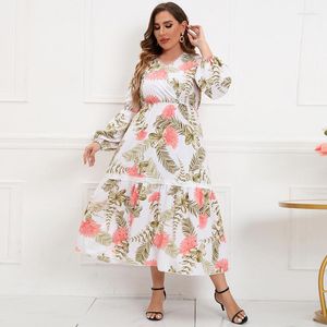 Roupa de banho feminina vendendo primavera e outono patchwork vestido decote em v com estampa para mulheres gordas tamanho mm saia longa elegante elegante