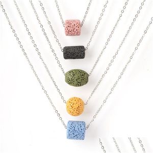 Pendant Necklaces Colorf Oval Cylinder Ball Bead Lava Stone Necklace Diy Aromatherapy Essential Oil Diffuser For Women Jewelry Drop Dhcuo