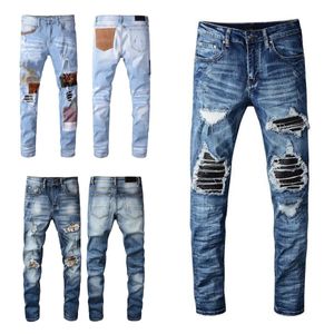 Jeans de grife jeans masculinos jeans longos retos Broken Hole Jeans Mesmo estilo Moda de alta qualidade estilo jeans Bigode de gato Clareamento azul preto branco