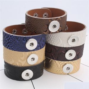 Charm Armband Nya Stilar Snaps Smycken Trä Färg 18Mm Tryckknapp Armband Pu Läderband Ingefära Drop Leverans Dhjfe