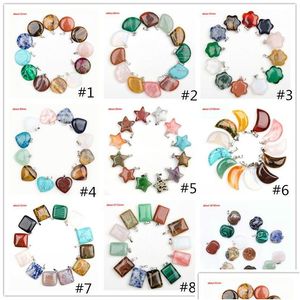 Charms Fashion Healing Crystals Point Turquoise Amethyst Rose Quartz Chakra Heart Moon Natural Stone Pingentes Para Drop Delivery Jewe Dhd3Q