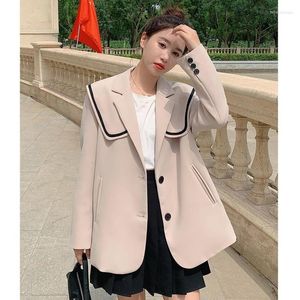 Women's Suits Fashion Korean Suit Coat Spring Autumn Casual Navy Collar Single-breasted Long Sleeve Blazers Jacket Female