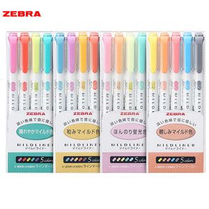 Markers 5 Colors Zebra MILDLINER Highlighter Pen Set Double Head Mild Liner Textmarker Highlights School Brush Markers WKT7 230710