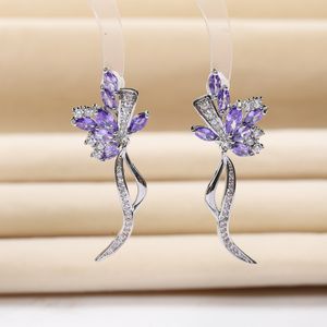 Europäische elegante Frauen Marke bunte 3A Zirkon Ohrringe Micro Set Zirkon Blumen S925 Silber Ohrringe charmante weibliche High-End-Ohrringe Hochzeit Schmuck Geschenke