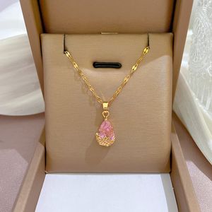 Strands Strings Fashion Women Water Drop Crystal Zircon Pendant Necklace Is Suitable for Personalized Stainless Steel Jewelry 230710