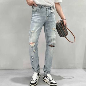 Mens Designer Ksubi Jeans For Mens Man Pants Rip Denim Men Jeans Biker Grey Paint Distress Stretch Motorcykel Ben Halloween Purple Jeans för Mens 683