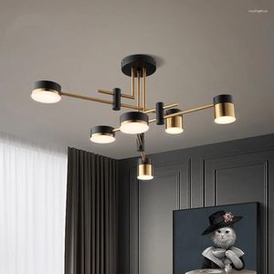 Hänglampor Nordic Metal Chandelier Led Light 4/6/8 Head 3 Dim Svart Armatur För Vardagsrum Matsal Sovrum